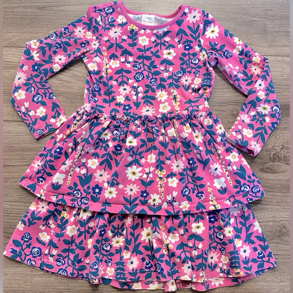 Hanna Andersson Tiered Drop Waist Power Pink Dress Size 6-7